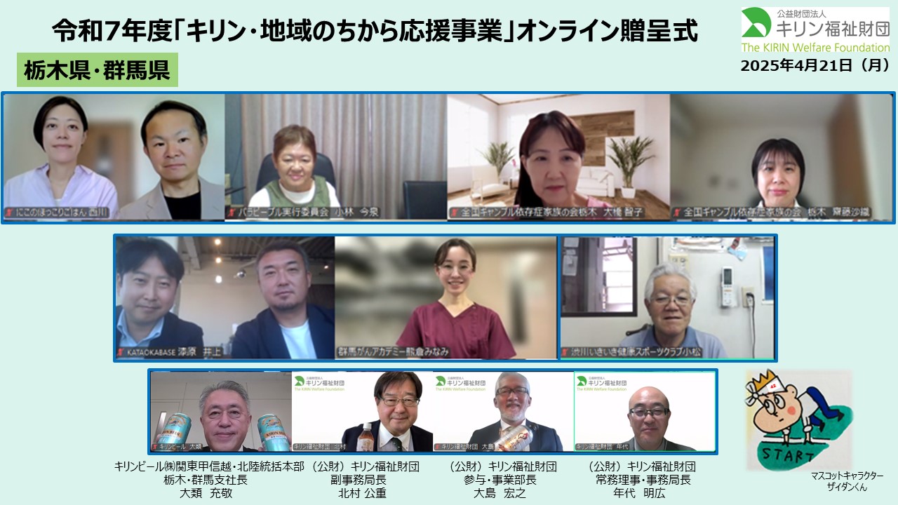 キリン・地域のちから応援事業　令和７年度贈呈式の様子 栃木県・群馬県