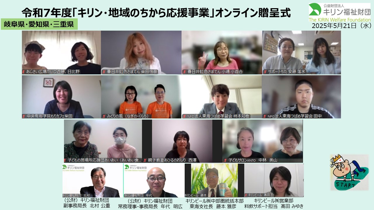 キリン・地域のちから応援事業　令和７年度贈呈式の様子 岐阜県・愛知県・三重県